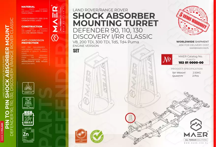Defender, Discovery I/RRC SHOCK ABSORBER MOUNTING TURRET set