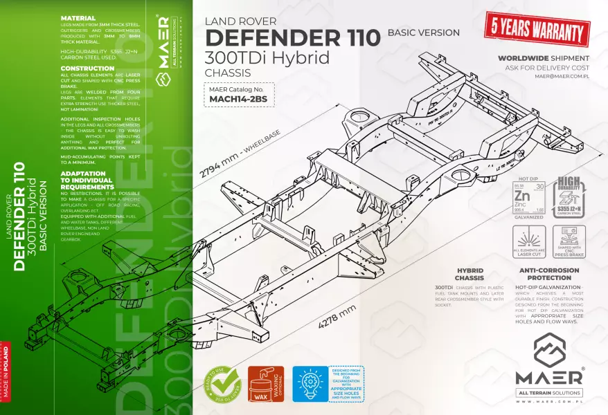 Land Rover DEFENDER 110 300TDi HYBRID galvanised chassis BASIC