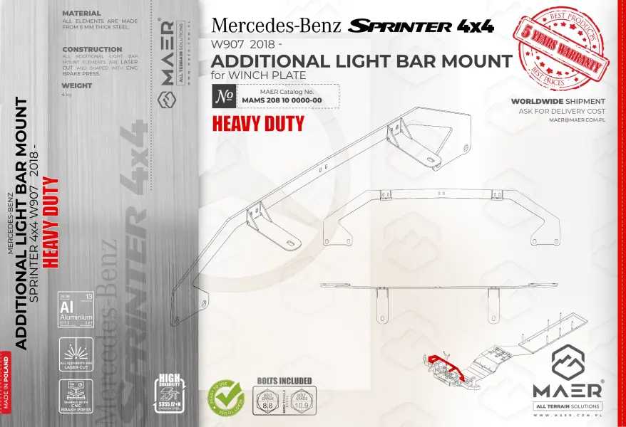 Mercedes Sprinter 4x4 (w907) additional LIGHT BAR MOUNT for WINCH PLATE