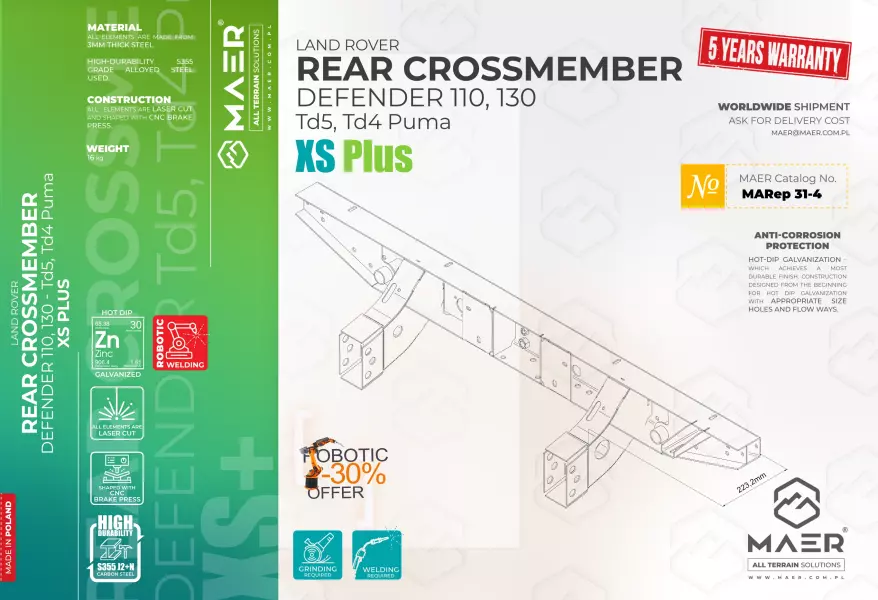 Defender 110, 130 - Td5, Td4 Puma rear crossmember XS Plus