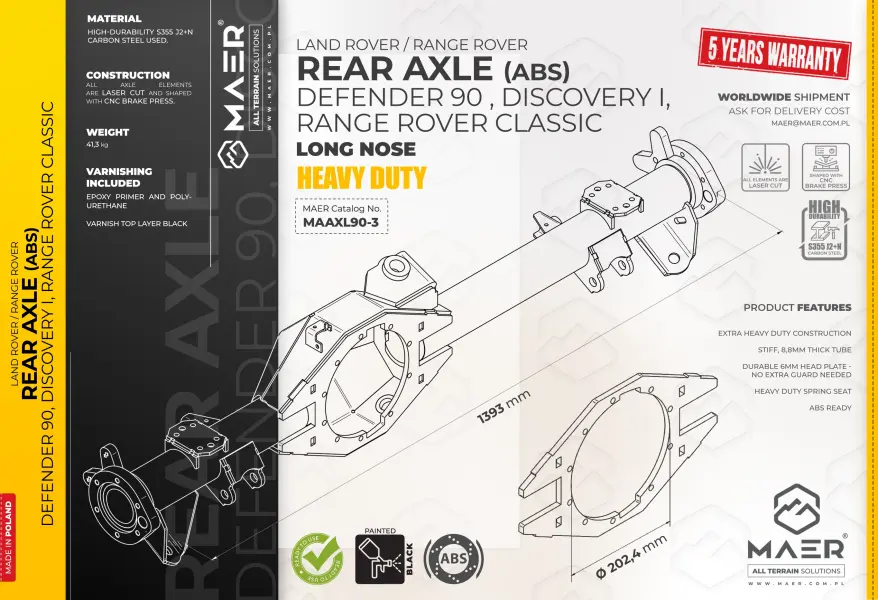 REAR AXLE ABS for Defender 90, Discovery I, Range Rover Classic - LONG NOSE