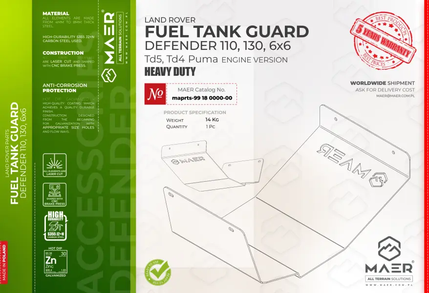 Defender 110/130 Td5/Td4 Puma FUEL TANK GUARD (HEAVY DUTY)