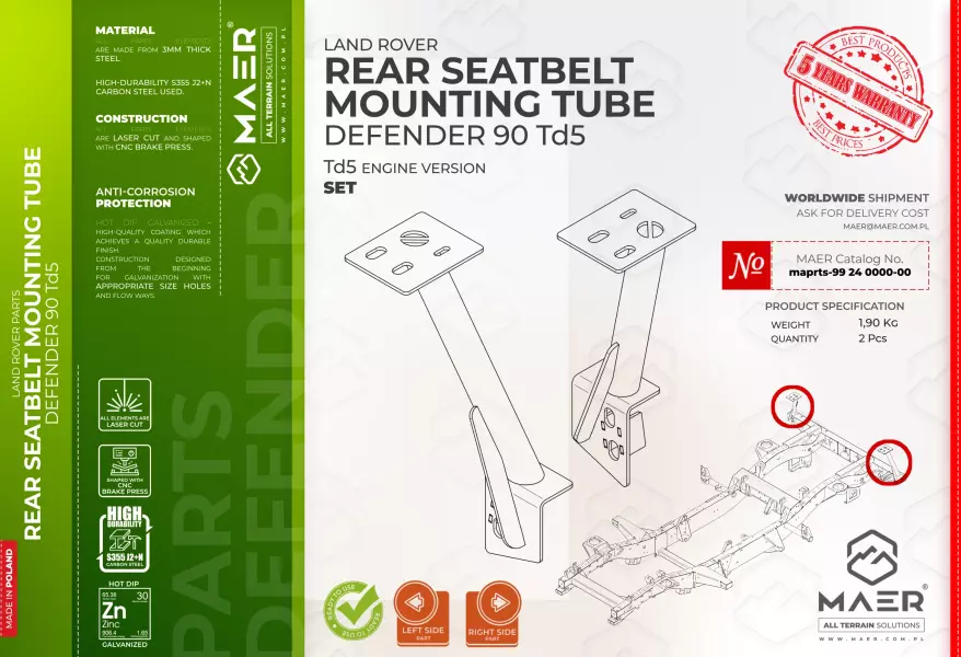 Defender 90 Td5 REAR SEATBELT MOUTING TUBE set