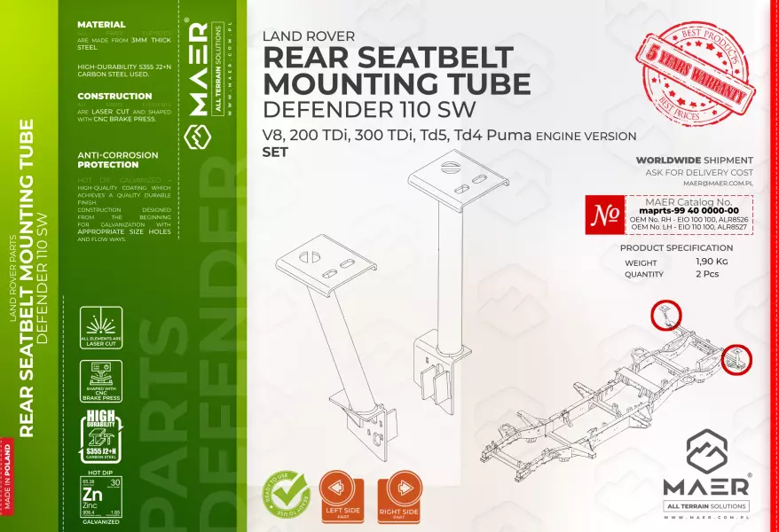 Defender 90 ,110 REAR SEATBELT MOUTING TUBE set
