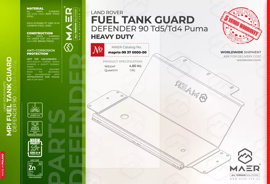 Defender 90 Td5/Td4 Puma FUEL TANK GUARD (HEAVY DUTY)