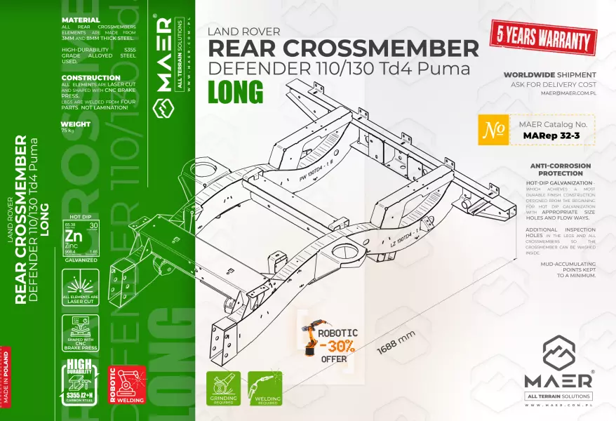 LAND_ROVER_defender_110_130_Td4_Puma_REAR_CROSSMEMBER_LONG