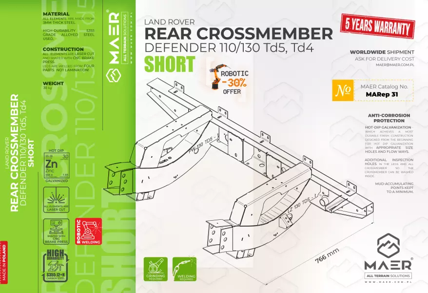 LAND_ROVER_defender_110_130_Td5_Td4_REAR_CROSSMEMBER_SHORT