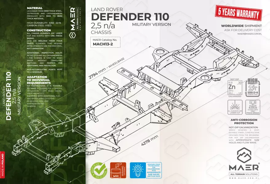 Land Rover DEFENDER 110 225 n/a galvanised chassis MILITARY