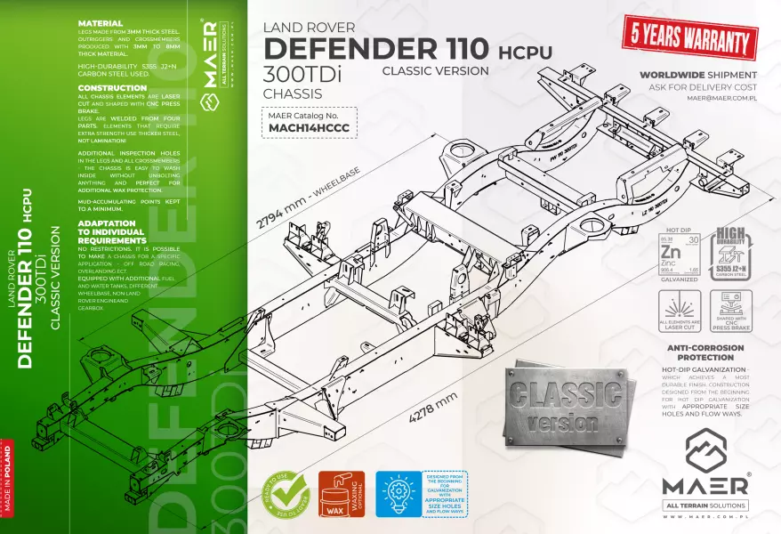 Land Rover DEFENDER 110 300TDi galvanised chassis CLASSIC