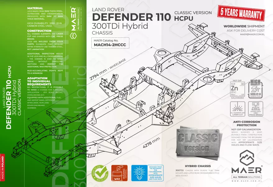 Land Rover DEFENDER 110 300TDi HCPU HYBRID galvanised chassis CLASSIC