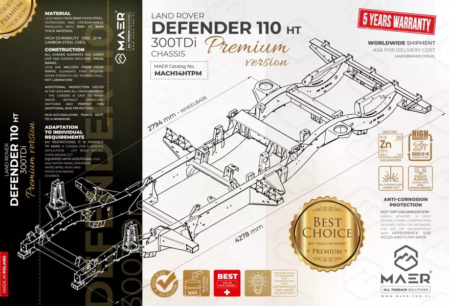 Land Rover DEFENDER 110 300TDi HT galvanised chassis PREMIUM