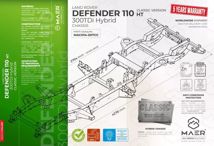 Land Rover DEFENDER 110 300TDi HT HYBRID galvanised chassis CLASSIC