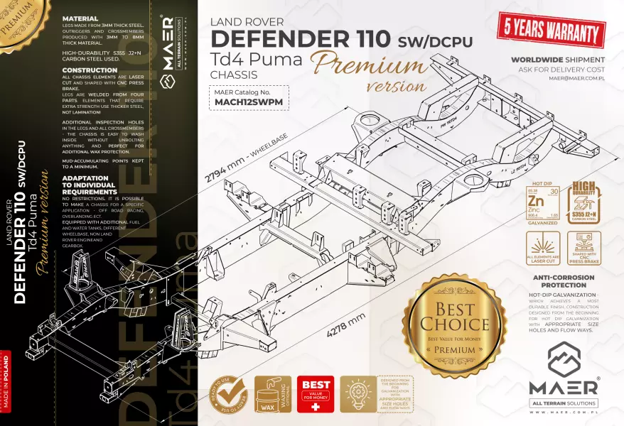 Land Rover DEFENDER 110 Td4 Puma SW/DCPU galvanised chassis PREMIUM