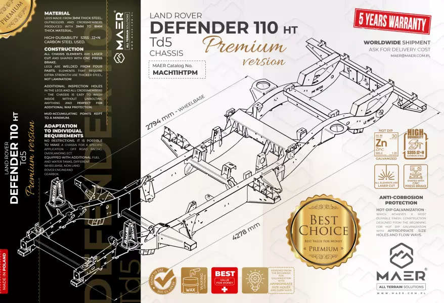 Land Rover DEFENDER 110 Td5 HT galvanised chassis PREMIUM