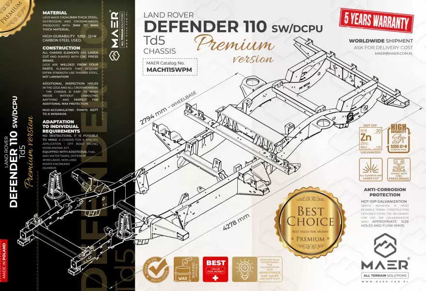 Land Rover DEFENDER 110 Td5 SW/DCPU galvanised chassis PREMIUM