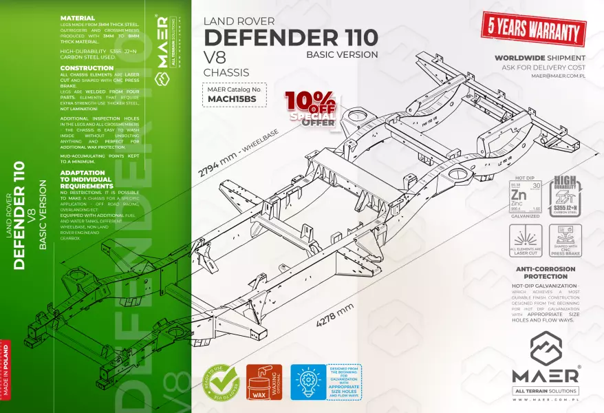 Land Rover DEFENDER 110 V8 chassis BASIC