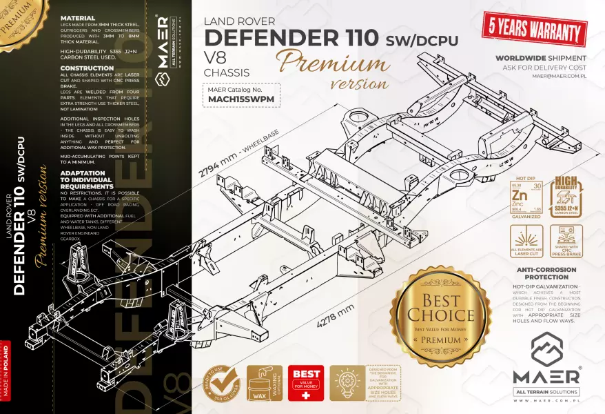Land Rover DEFENDER 110 V8 SW/DCPU galvanised chassis PREMIUM