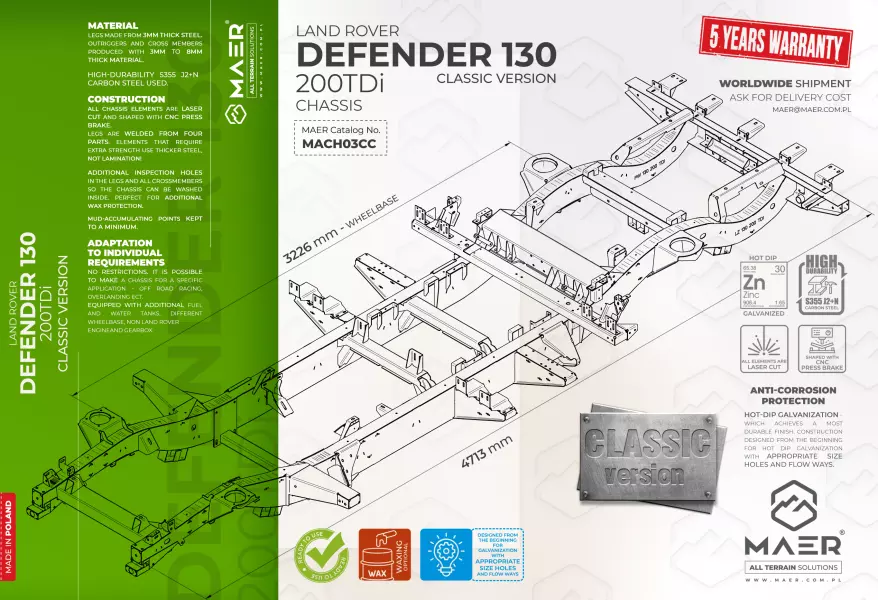 Land Rover DEFENDER 130 200TDi galvanised chassis CLASSIC