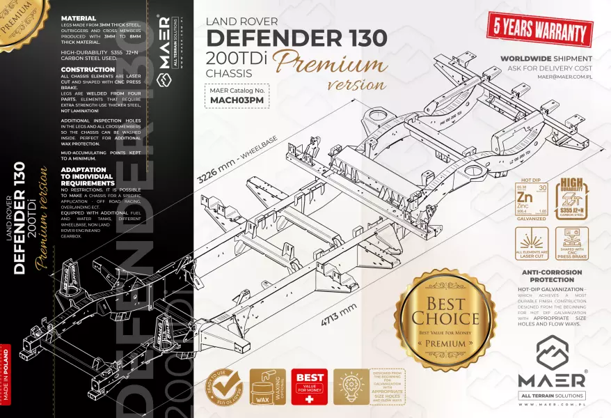 Land Rover DEFENDER 130 200TDi galvanised chassis PREMIUM