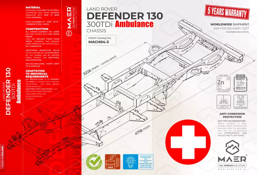 Land Rover DEFENDER 130 300TDi Ambulance galvanised chassis 