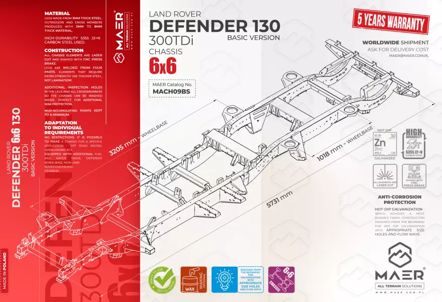 Land Rover DEFENDER 130 6x6 300TDi galvanised chassis BASIC