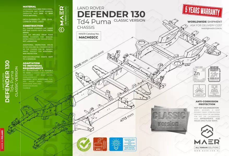 Land Rover DEFENDER 130 Td4 Puma galvanised chassis CLASSIC