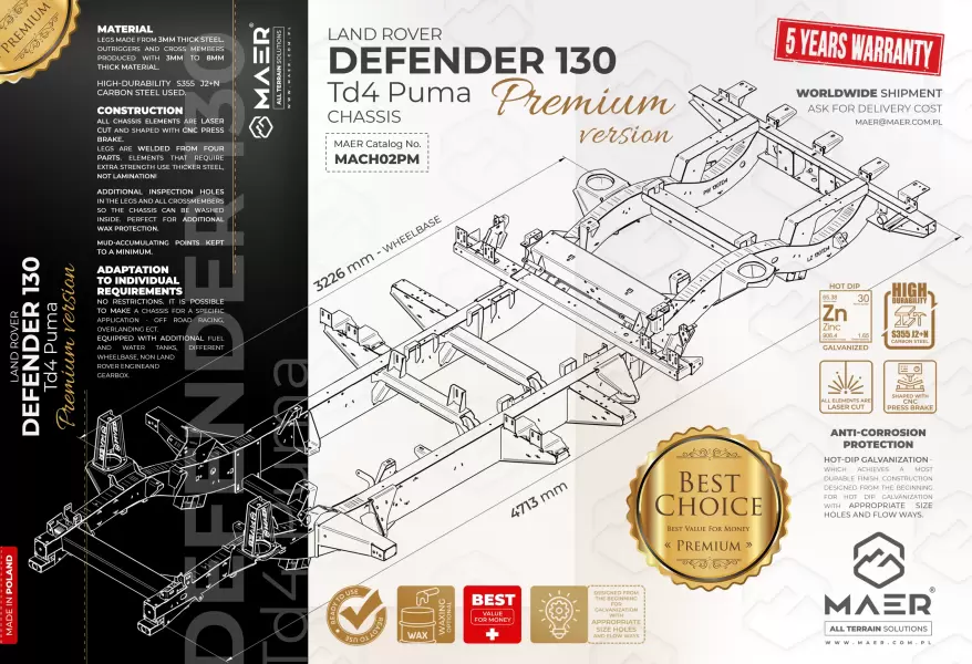 Land Rover DEFENDER 130 Td4 Puma galvanised chassis PREMIUM
