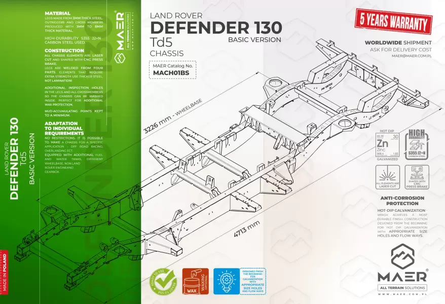 Land Rover DEFENDER 130 Td5 galvanised chassis BASIC