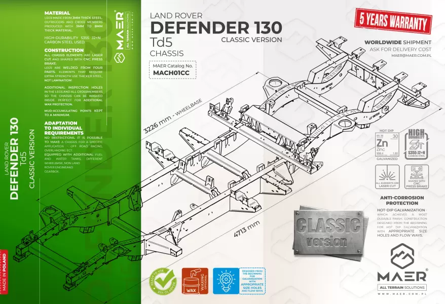 Land Rover DEFENDER 130 Td5 galvanised chassis CLASSIC