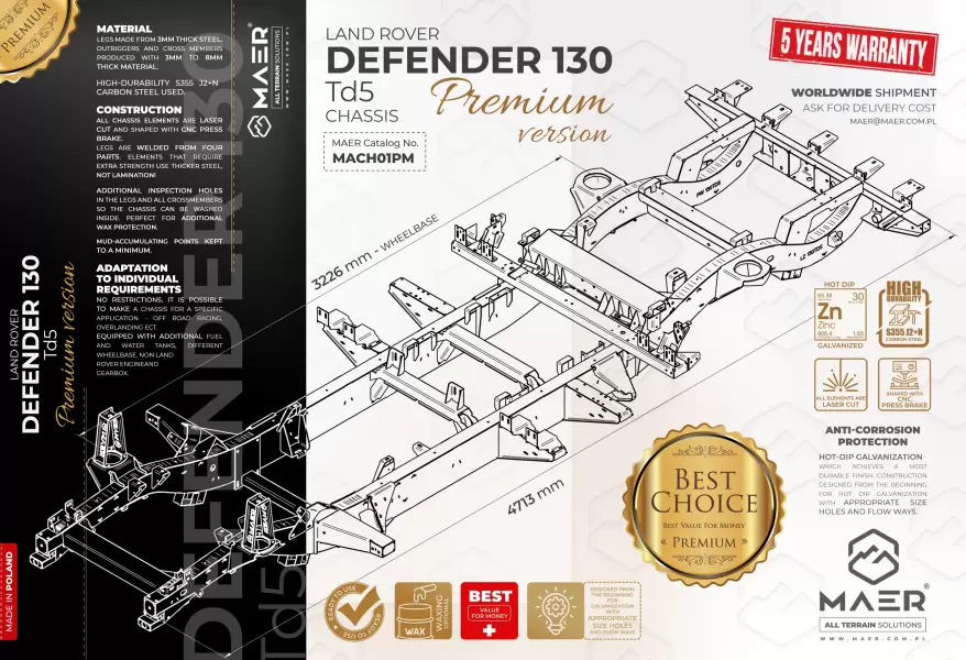 Land Rover DEFENDER 130 Td5 galvanised chassis PREMIUM