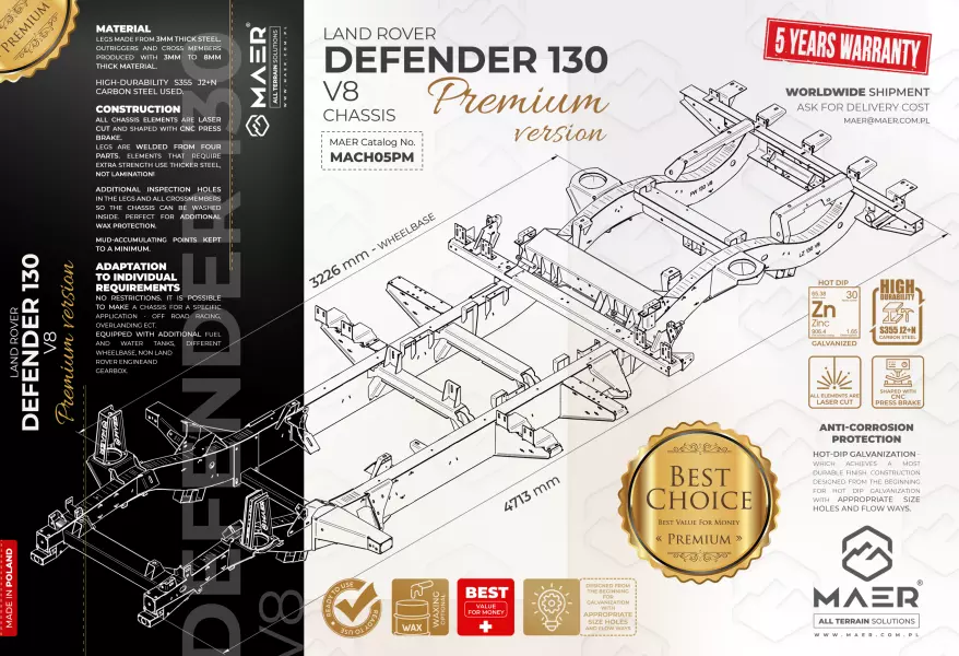 Land Rover DEFENDER 130 V8 galvanised chassis PREMIUM