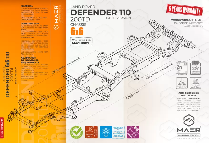 Land Rover DEFENDER 110 6x6 200TDi galvanised chassis BASIC