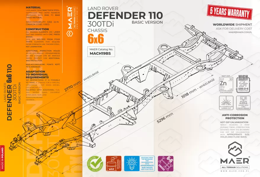 Land Rover DEFENDER 110 6x6 300TDi galvanised chassis BASIC