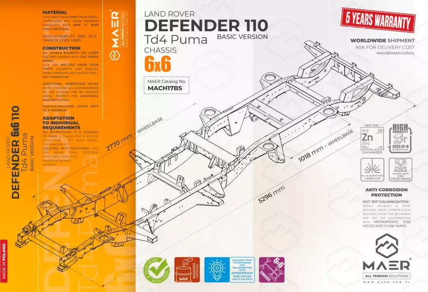 Land Rover DEFENDER 110 6x6 Td4 Puma galvanised chassis BASIC