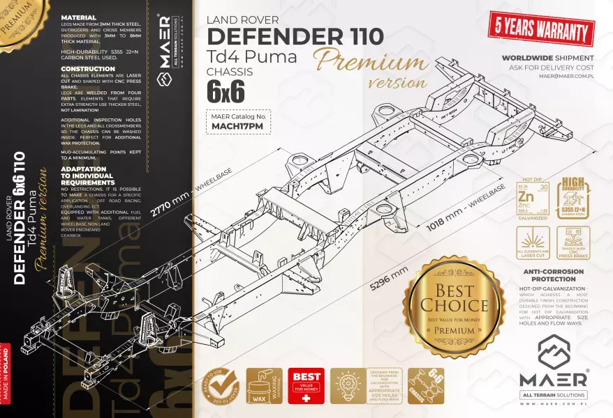 Land Rover DEFENDER 110 6x6 Td4 Puma galvanised chassis PREMIUM