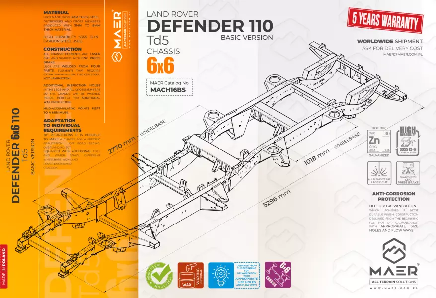 Land Rover DEFENDER 110 6x6 Td5 galvanised chassis BASIC