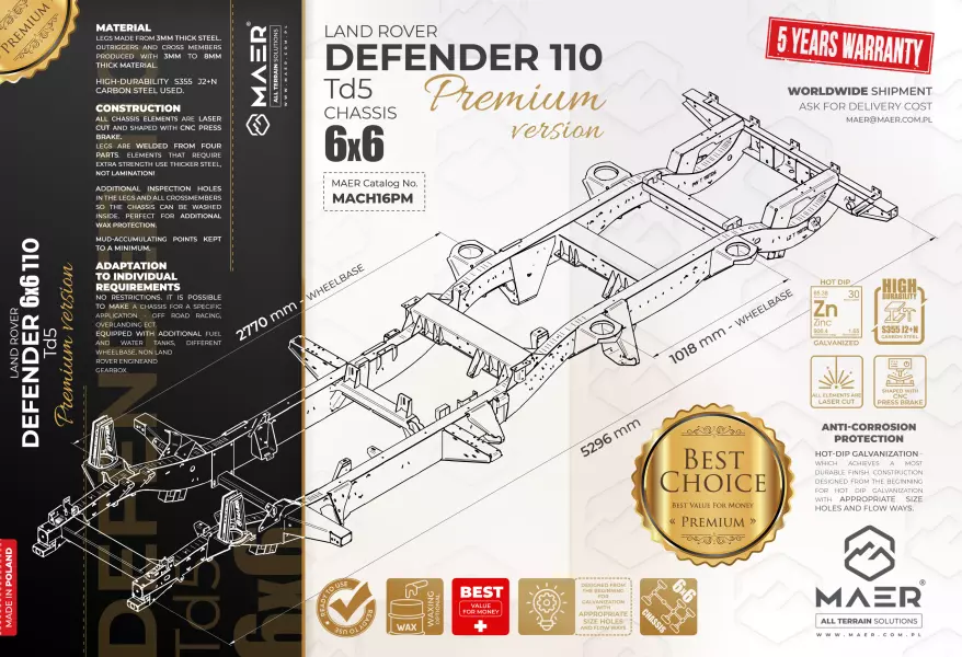 Land Rover DEFENDER 110 6x6 Td5 galvanised chassis PREMIUM