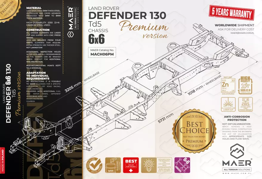 Land Rover DEFENDER 130 6x6 Td5 galvanised chassis PREMIUM