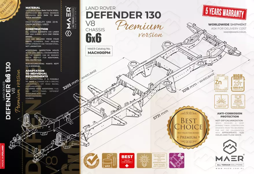 Land Rover DEFENDER 130 6x6 V8 chassis - PREMIUM