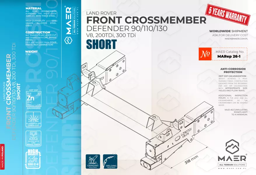 LAND_ROVER_defender_90_110_130_200_300TDi_V8_FRONT_CROSSMEMBER_SHORT