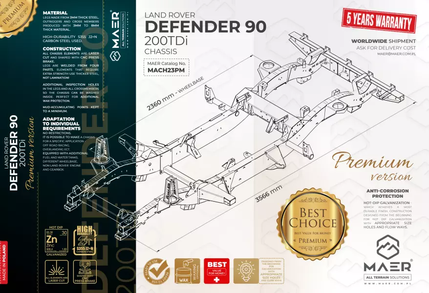 Land Rover DEFENDER 90 200TDi galvanised chassis PREMIUM