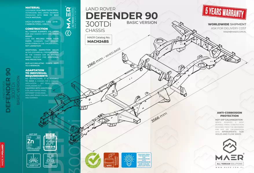 Land Rover DEFENDER 90 300TDi galvanised chassis BASIC