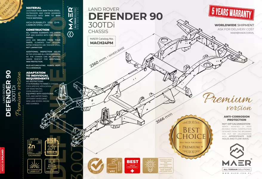 Land Rover DEFENDER 90 300TDi galvanised chassis PREMIUM