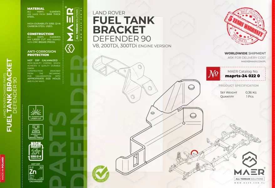 Land Rover Defender 90 V8, 200TDi, 300TDi FUEL TANK BRACKET