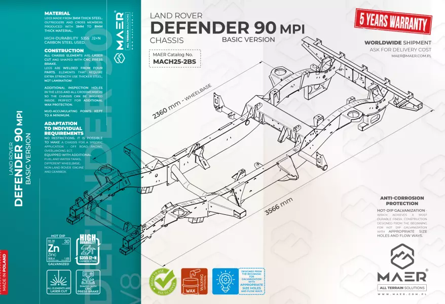 Land Rover Defender 90 MPI galvanised chassis BASIC version