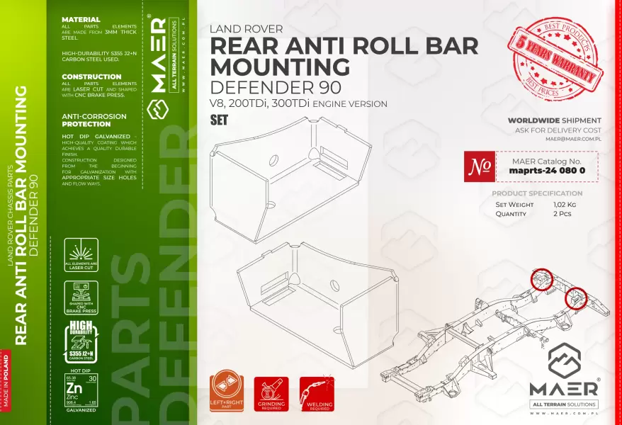 Land Rover Defender 90 V8, 200TDi, 300TDi REAR ANTI ROLL BAR MOUNTING