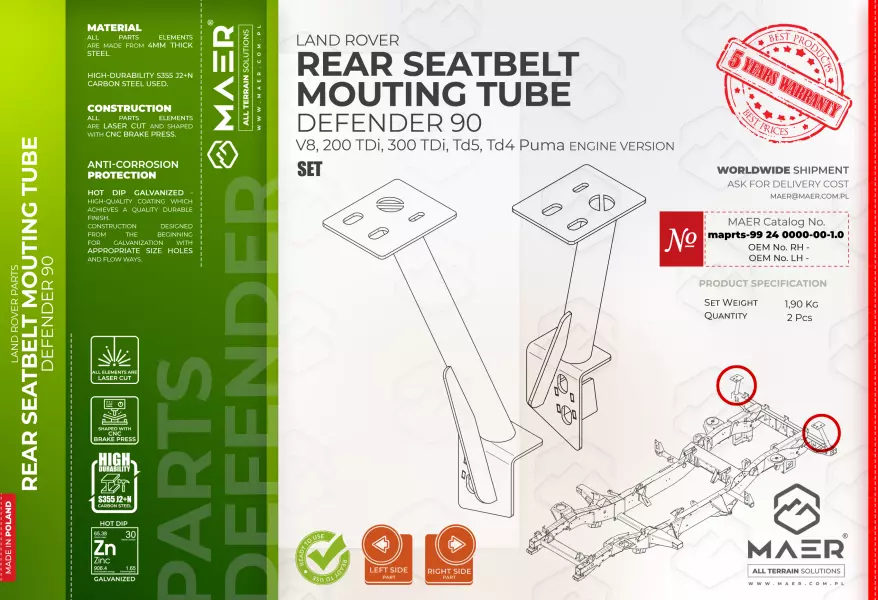 Land Rover Defender 90 REAR SEATBELT MOUTING TUBE