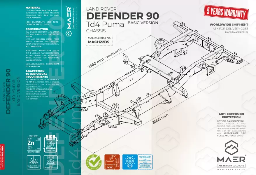 Land Rover DEFENDER 90 Td4 Puma galvanised chassis BASIC