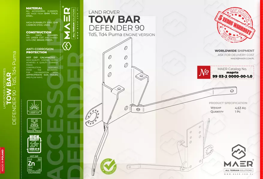 Land Rover Defender 90 Td5, Td4 Puma TOW BAR