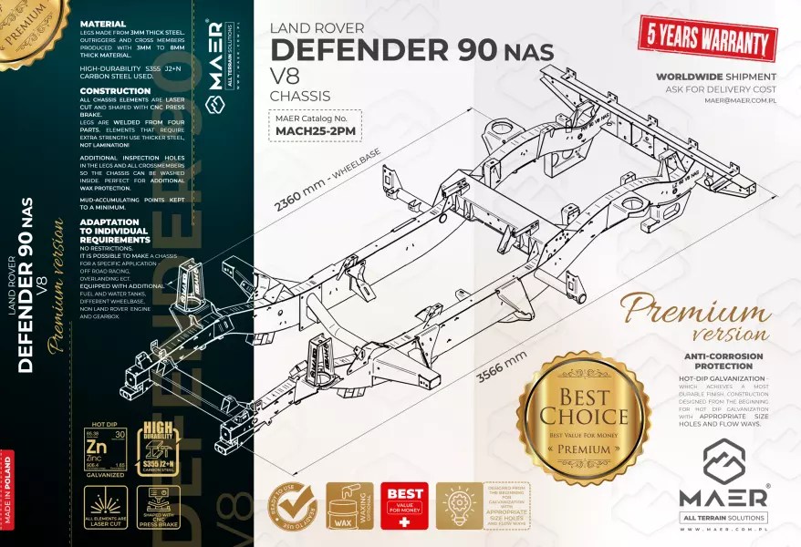 Land Rover DEFENDER 90 V8 NAS galvanised chassis PREMIUM